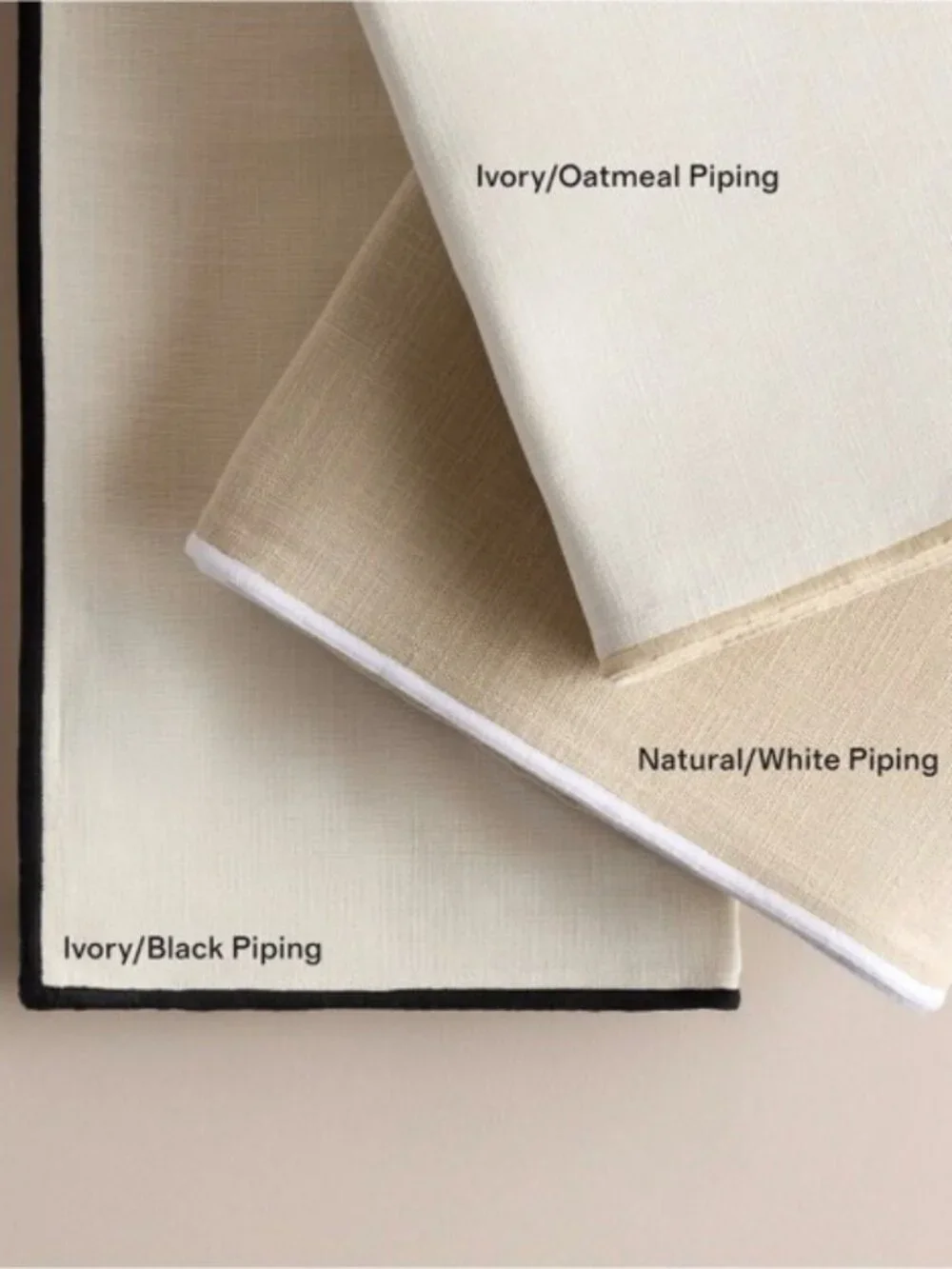 Quince Piped Edge Cotton Cream and Black Curtain Panels 48